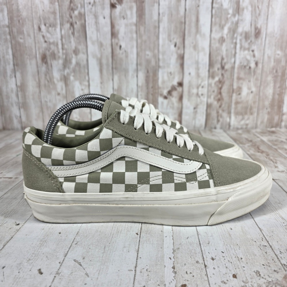 Vans Old Skool Sage Green Checkerboard Suede Canvas Sneakers Womens 9 Mens 7.5